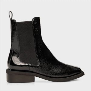 BOTA CHELSEA SALTO BLOCO COURO VERNIZ PRETO -CARRANO