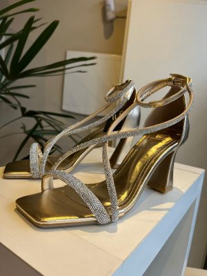 SANDÁLIA DOURADA COM STRASS - WJ ACESSÓRIOS