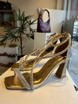 SANDÁLIA DOURADA COM STRASS - WJ ACESSÓRIOS